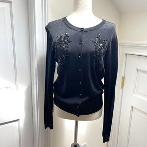 NWT Brooks Brothers Formal Beaded Black Cardigan Sweater Sz M